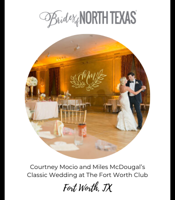 Classy monogram projection and floral pinspot lighting at wedding at Fort Worth Club in Texas